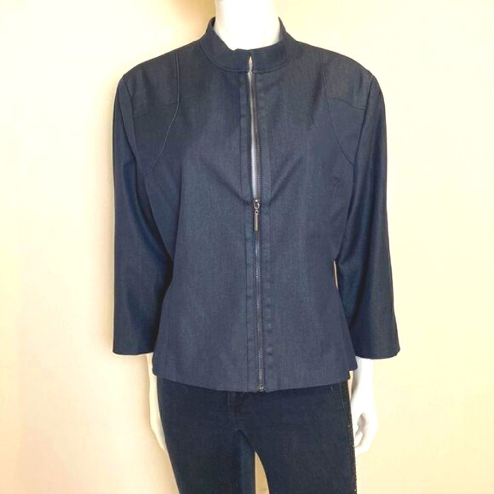 Sharagano Jacket Black Zipper Closure 3/4 Sleeves Size 18